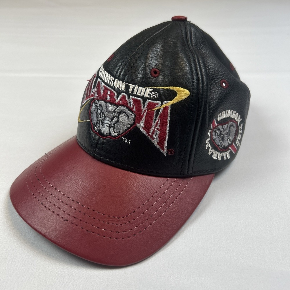 Vtg Alabama Crimson Tide Leather Strapback Hat Made In USA NCAA Modern Tag